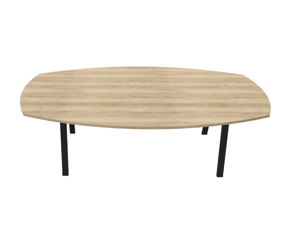 Deens ovale vergadertafel met blad in licht hout op slanke zwarte poten