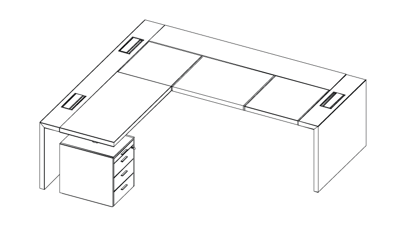 Technische tekening e-10 directie hoekbureau met ladeblok