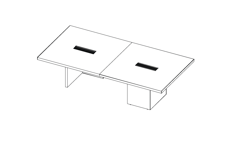 Technische tekening e-10 vergadertafel met twee kabeldoorvoeren