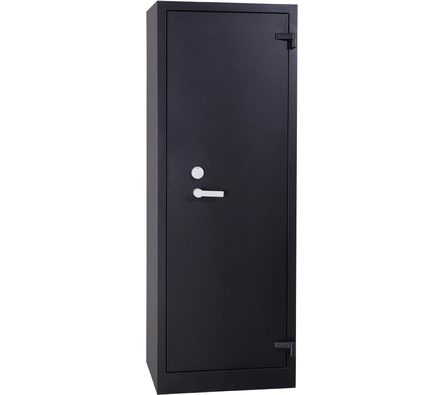 Brandkast Medium 195 x 70 x 55 cm in zwart, gesloten, met enkele deur en dubbelbaardslot