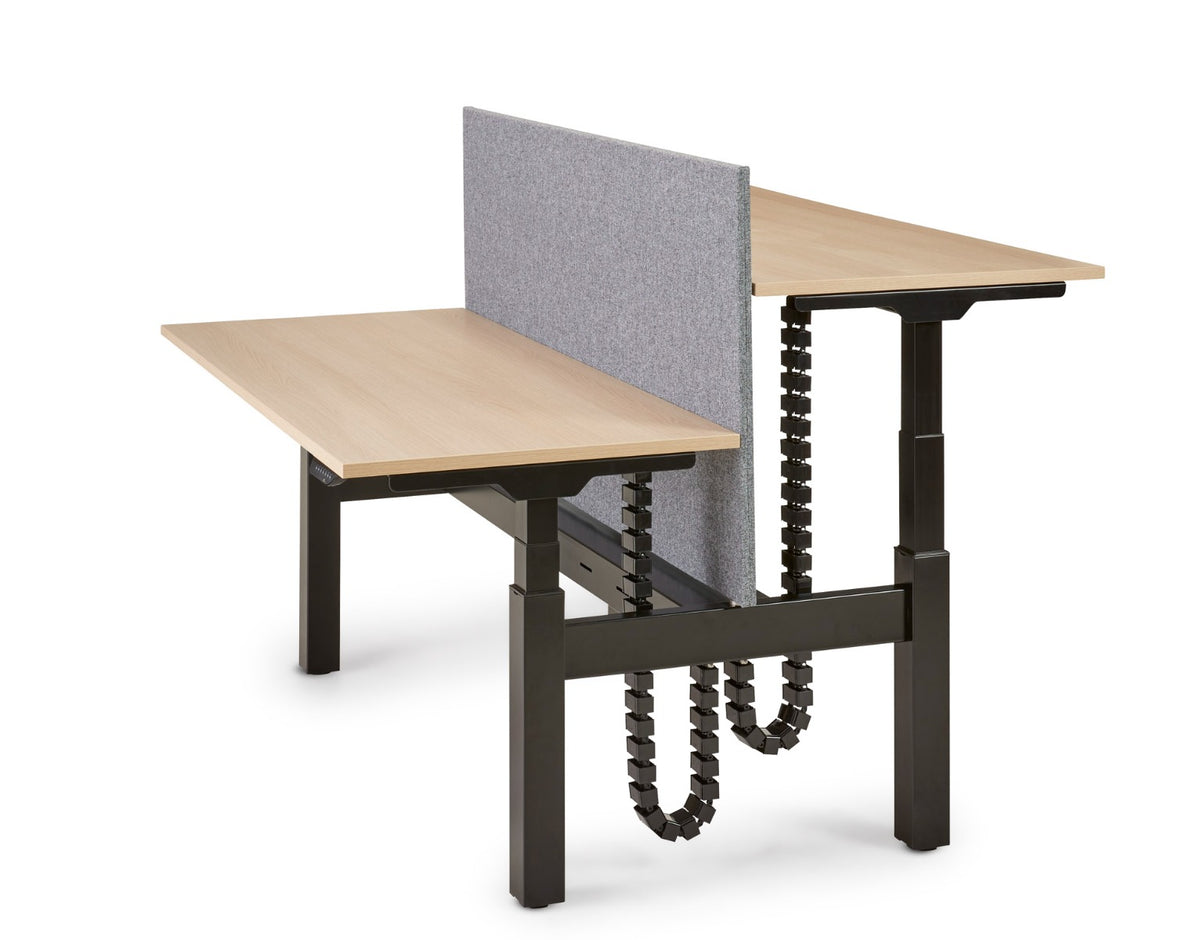 S-Line bench met zwart frame en grijs scheidingsschot, een blad in stahoogte