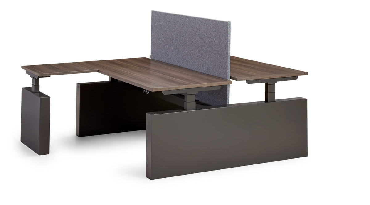 Flex 3+ bench met wang-aanbouwblad en grijs zichtscherm, zonder stoel