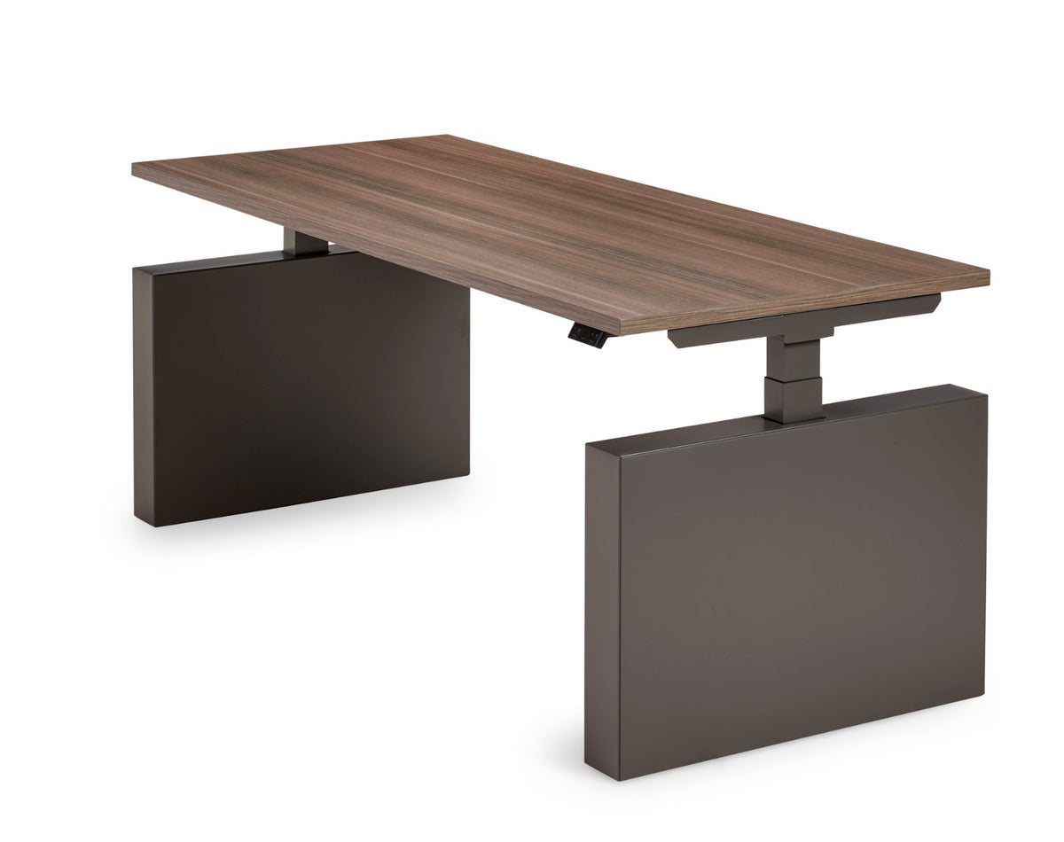 Flex 3+ wang zit-sta bureau met antracietgrijze wangenpoot en donker houtdecor blad, zonder accessoires