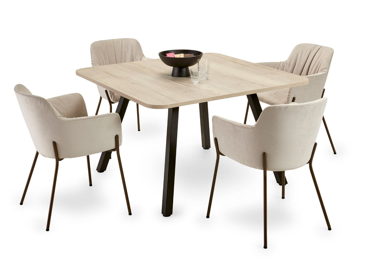 TMeeting 4 vergadertafel met vierkant blad en vier stoelen
