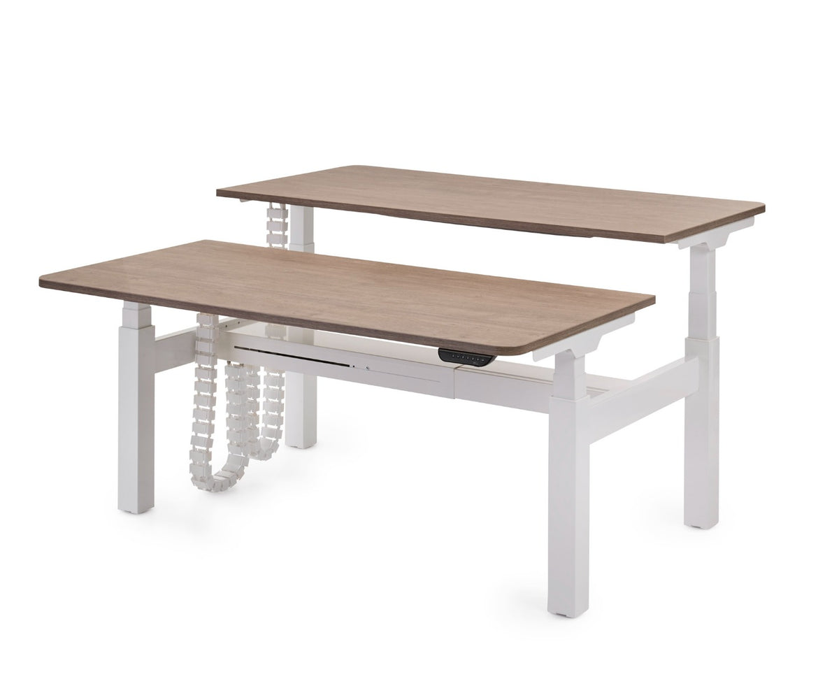 S-Line bench met wit frame, de twee bladen op verschillende hoogte ingesteld