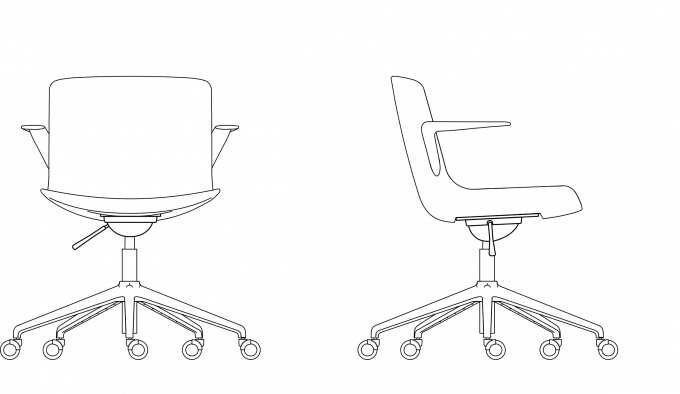 Maattekening van de Milos Life in de verrijdbare vijfteens uitvoering, voor- en zijaanzicht