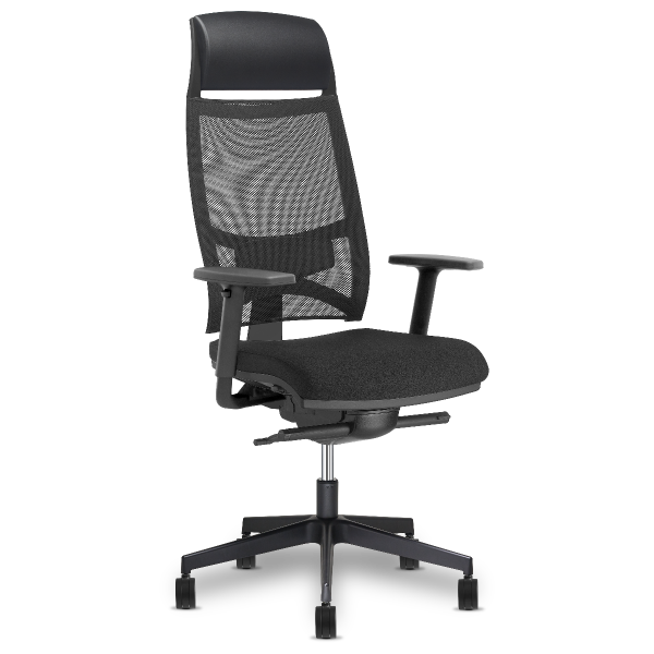 Team Strike Executive bureaustoel met hoge zwarte mesh rug met hoofdsteun op een zwart voetkruis