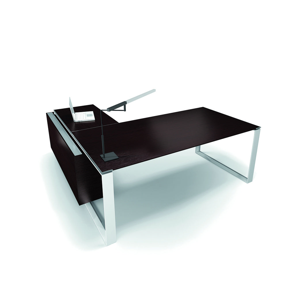 X7 directie hoekbureau in wenge met laptop, schuin van achteren