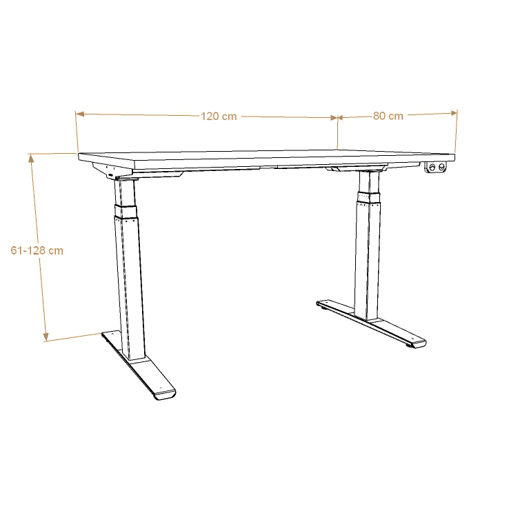 Maattekening van het Matrix Pro Single elektrisch bureau