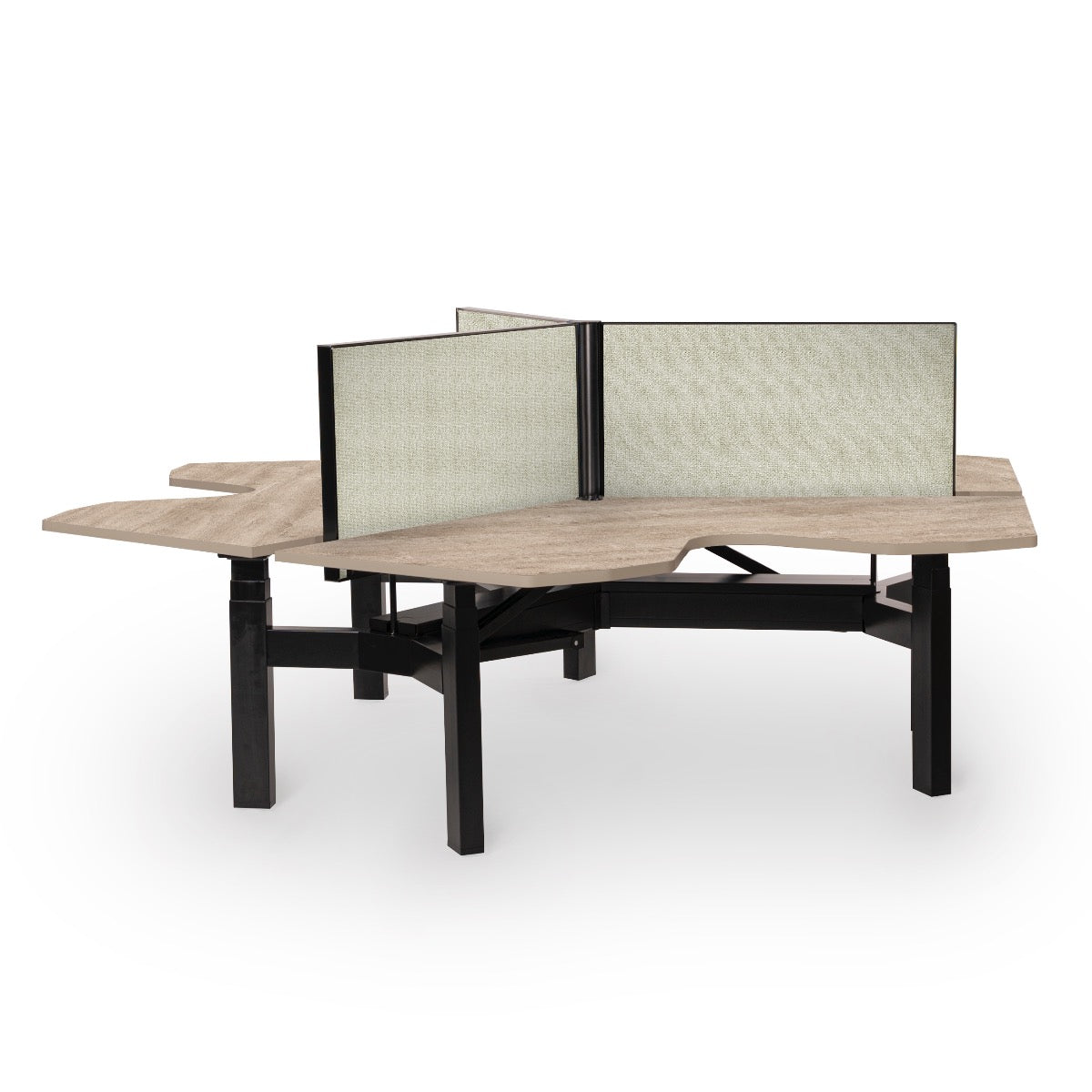 Wing Trio werkeiland met eikendecor bladen op een zwart onderstel