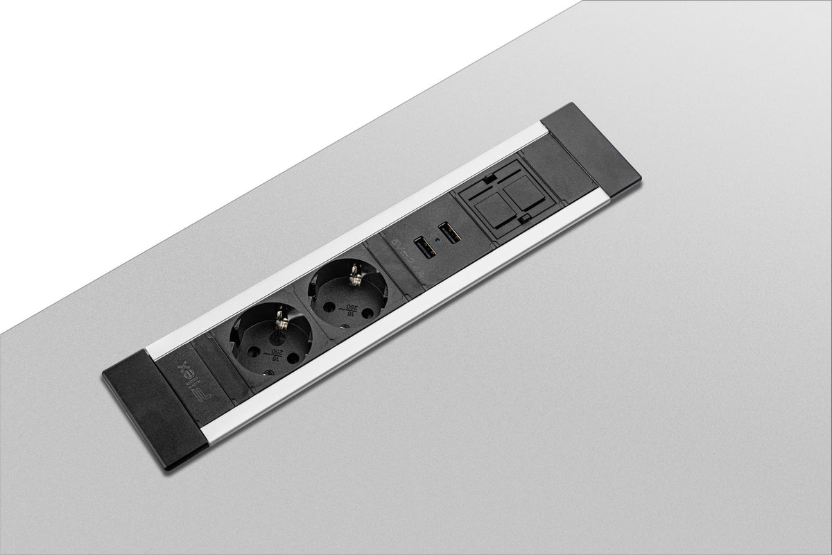 Power Desk Insert in zwart met aluminium zijkappen