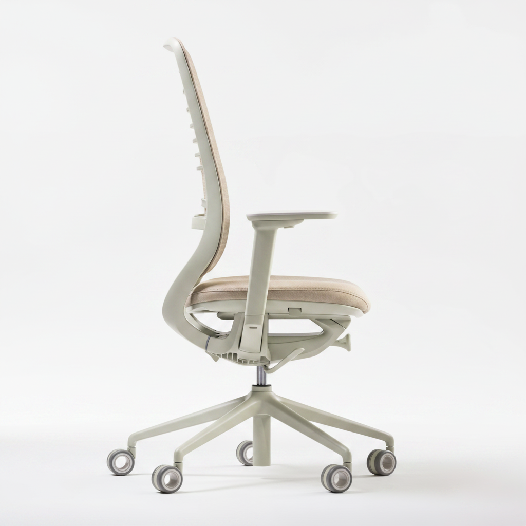 Reshape bureaustoel in beige, van opzij gezien