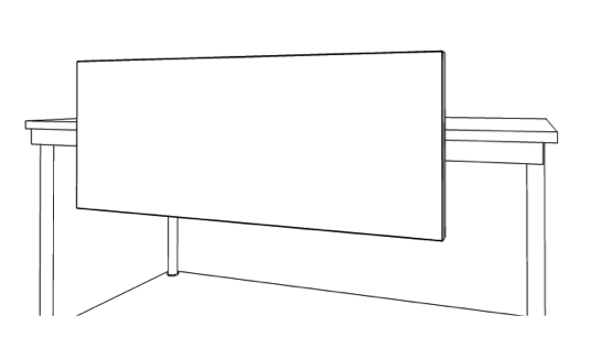 Lijntekening Desk Up Fly scherm boven een bureau