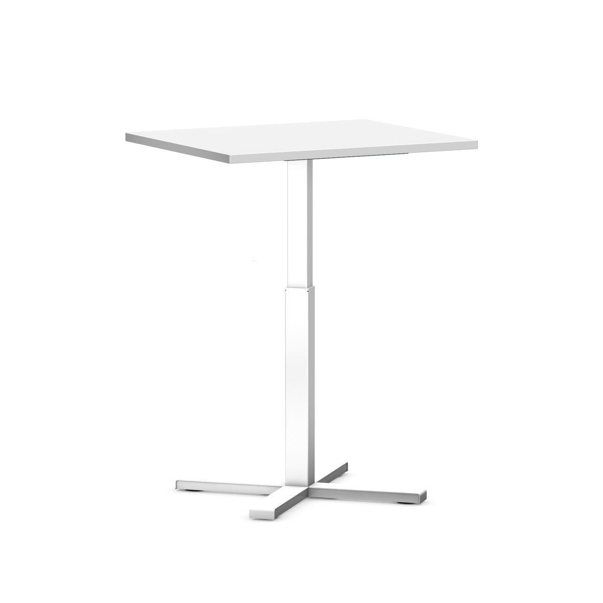 Compact elektrisch zit-sta bureau SF 370 met vierkant wit blad op een witte kolom met kruisvoet