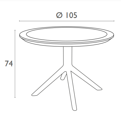 Maatvoering van de Sky table 105