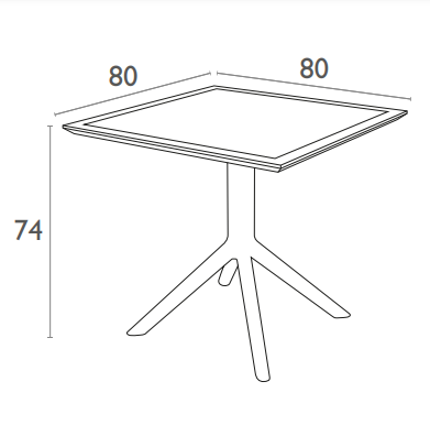 Maatvoering van de Sky table 80