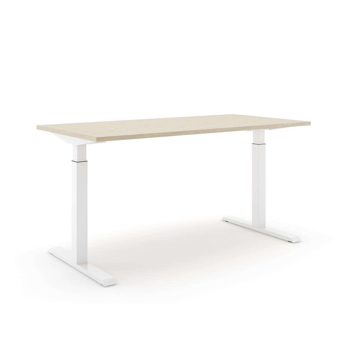 Elektrisch zit-sta bureau SF 370 met blad in licht houtdecor op een wit T-frame met telescoopkolommen