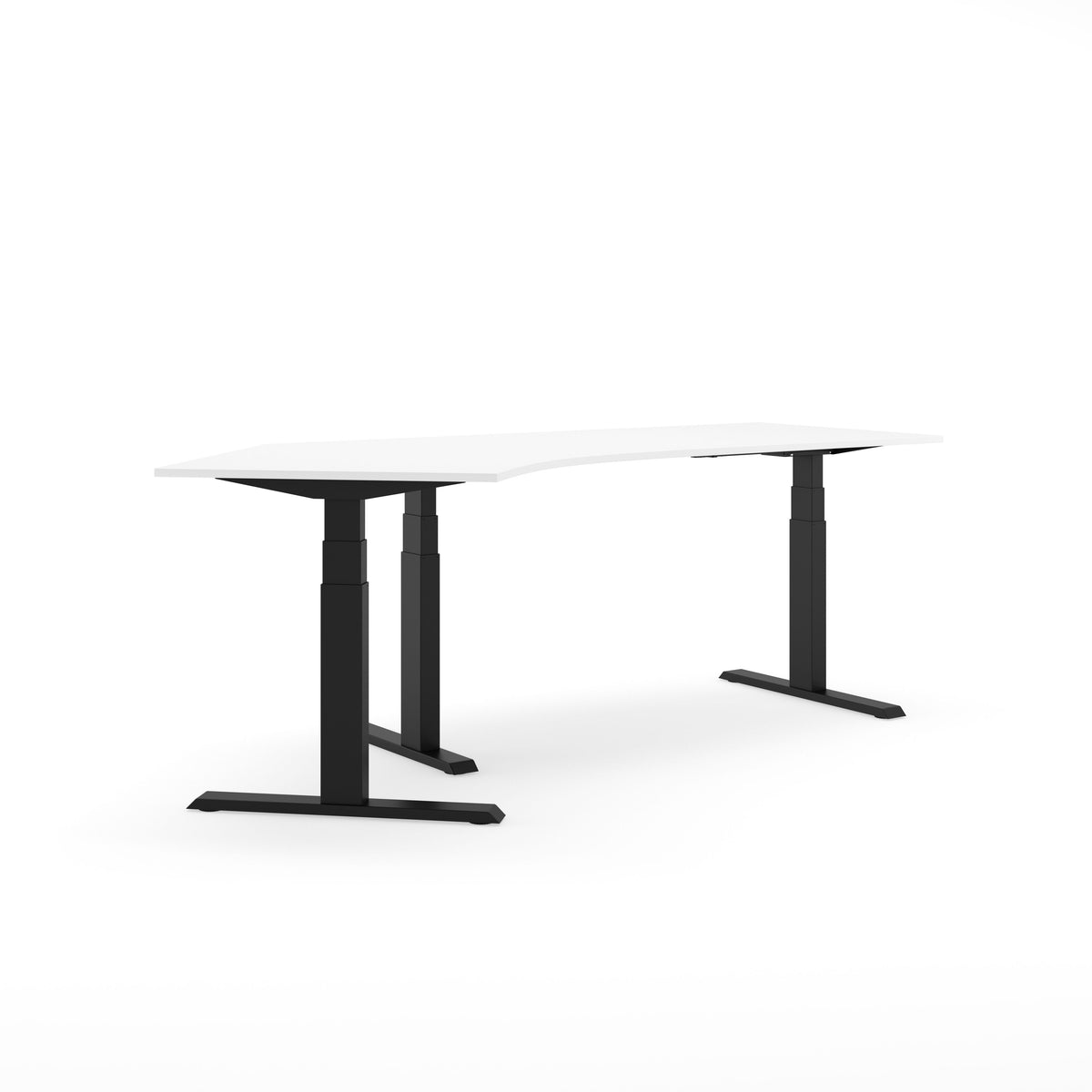 Elektrisch hoekbureau SF 670 135 graden met wit blad op een zwart T-frame