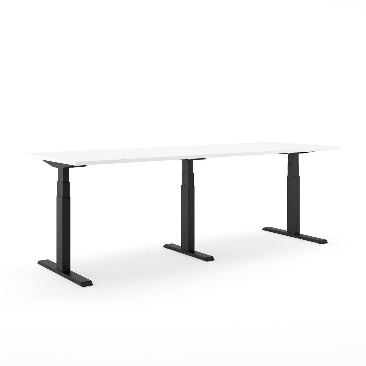 Elektrisch zit-sta bureau SF 670 XL met lang wit blad op drie zwarte T-poten