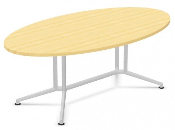 Ovale vergadertafel van 200 x 110 cm met houtkleurig blad en wit frame