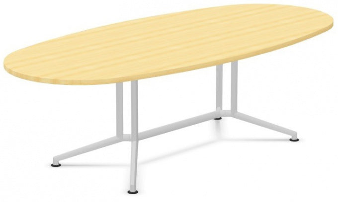 Ovale vergadertafel van 240 x 110 cm met houtkleurig blad en wit frame